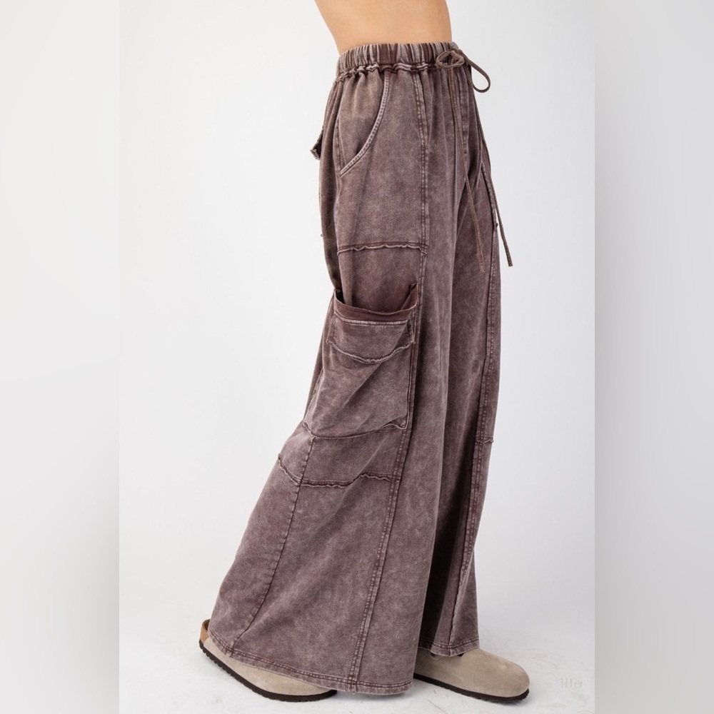 Part Of The Journey Mineral Washed Wide Leg Pants in Dark Mocha eb90054 large - Picture 4 of 5